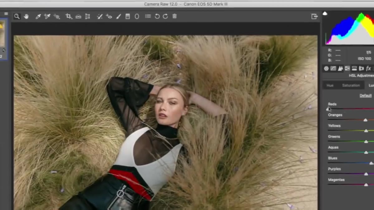 Initial exposure and tone adjustments in editing panel