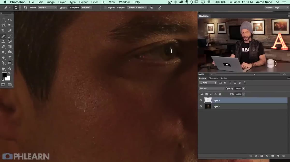 Hue/Saturation or color adjustment layer panel open, targeting skin tones