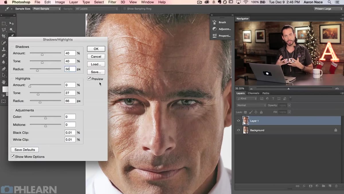 Color adjustment field in Shadows/Highlights dialog being set to 10