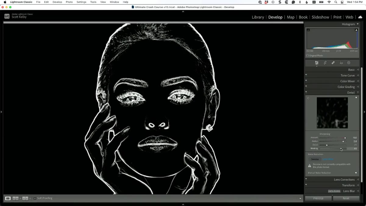 Masking view showing black skin, white hair and eye edges