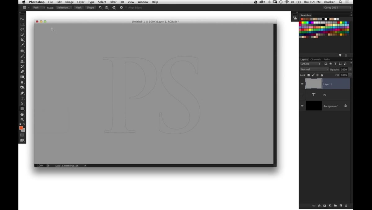 Rectangular shape tool drawing thin horizontal lines across letter paths