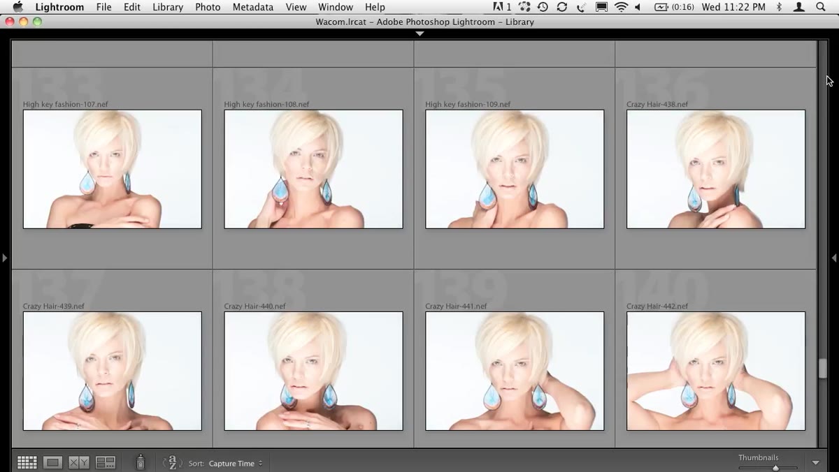 Lightroom grid view showing multiple portrait shots from the session