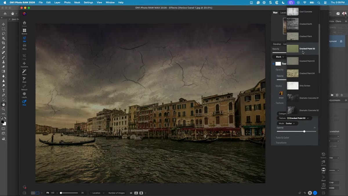 Masking panel showing subject masked out from texture layer