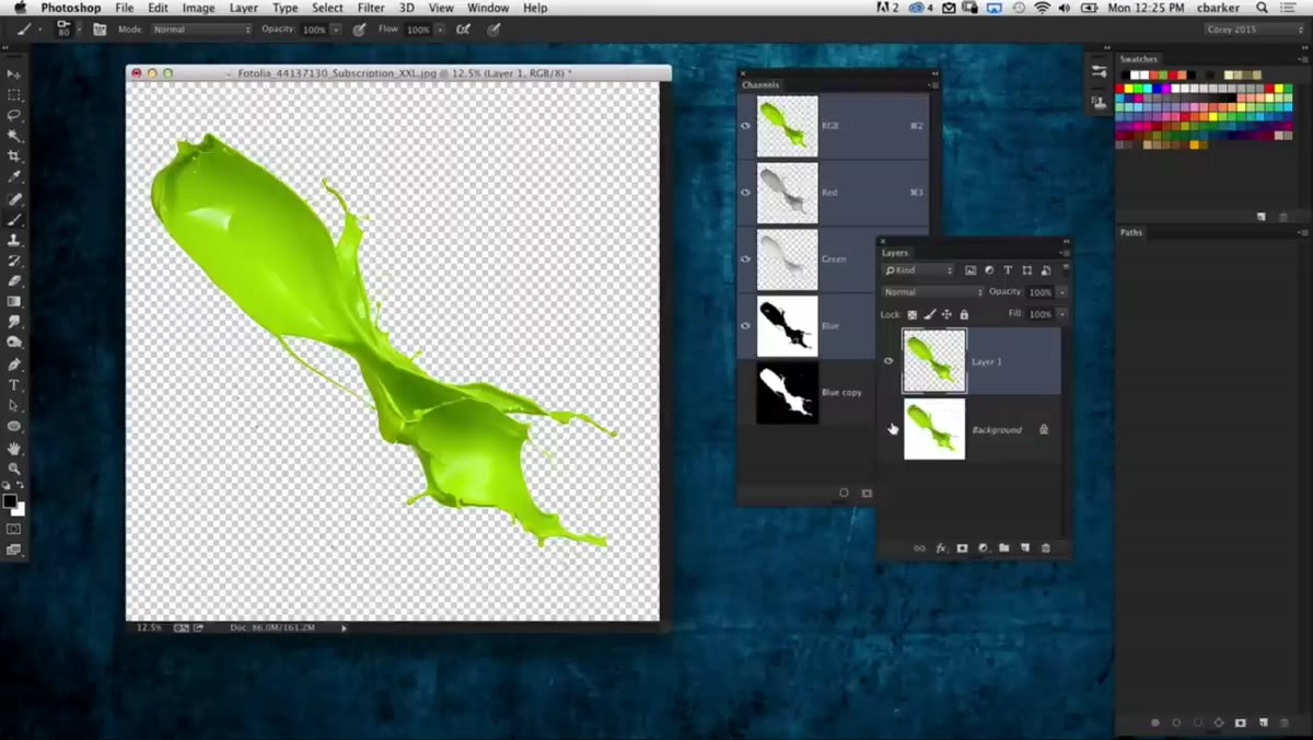 Paint splatter isolated on transparent layer in Layers panel