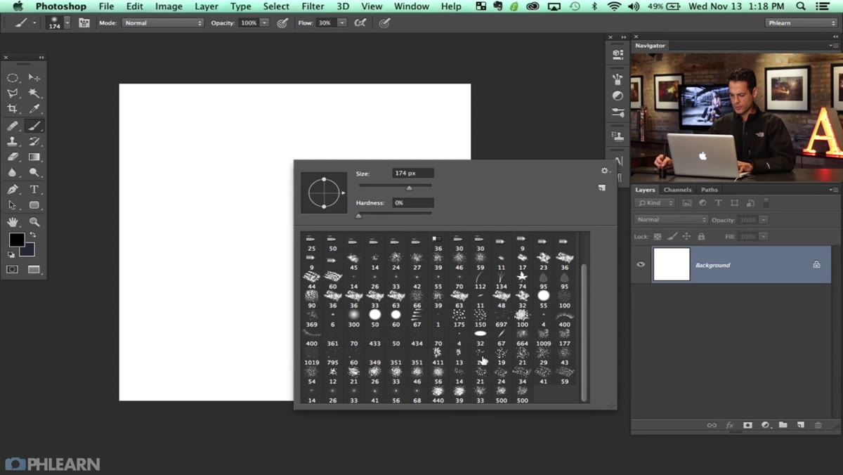Brush picker open showing natural and faux finish brush sets