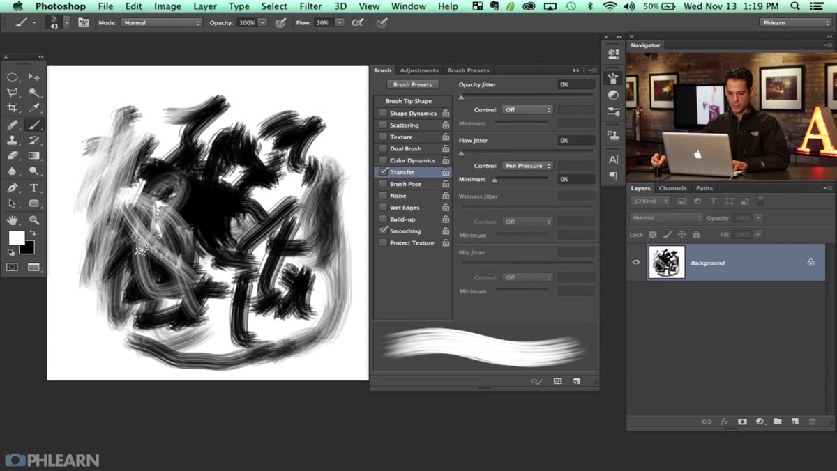 Scattered brush strokes being painted on white canvas