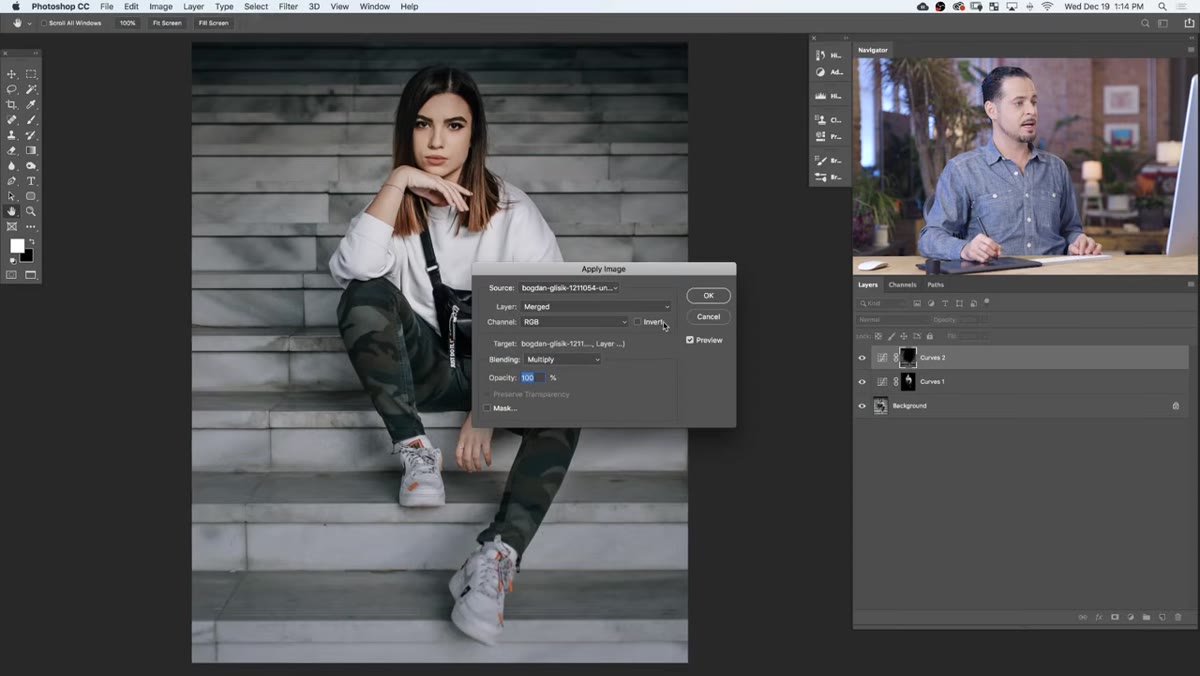 Apply Image dialog with Invert checkbox selected for burn layer