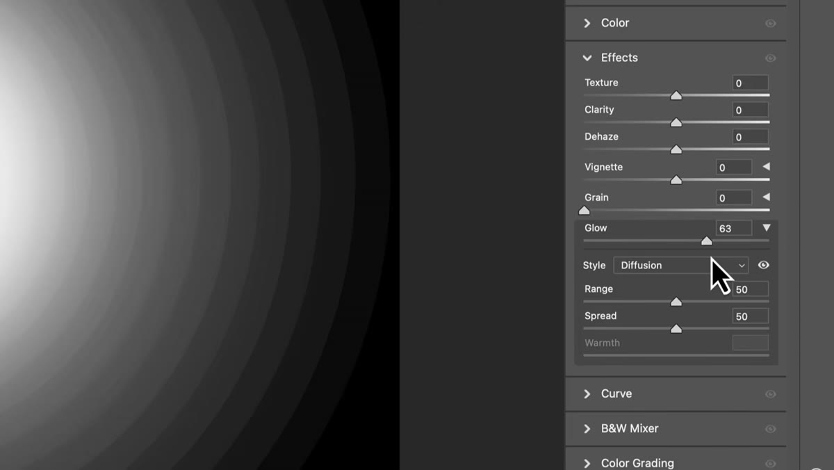 Glow Amount slider being dragged from zero to 100