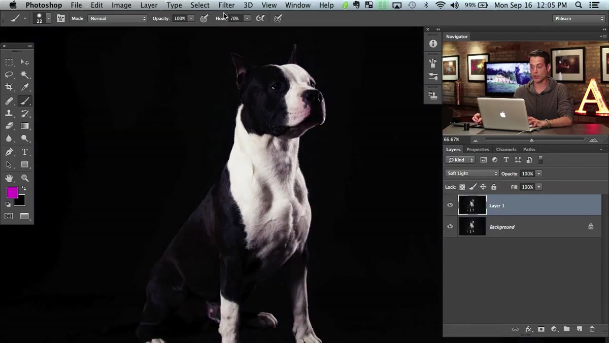 Changing layer blend mode dropdown from Normal to Soft Light