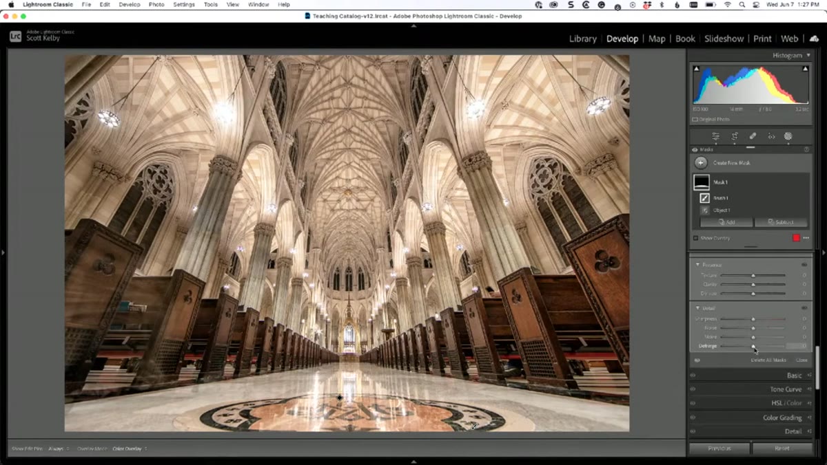 Clarity and Exposure sliders being adjusted on the masked floor