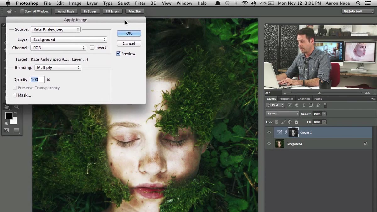 Apply Image dialog box open with settings visible