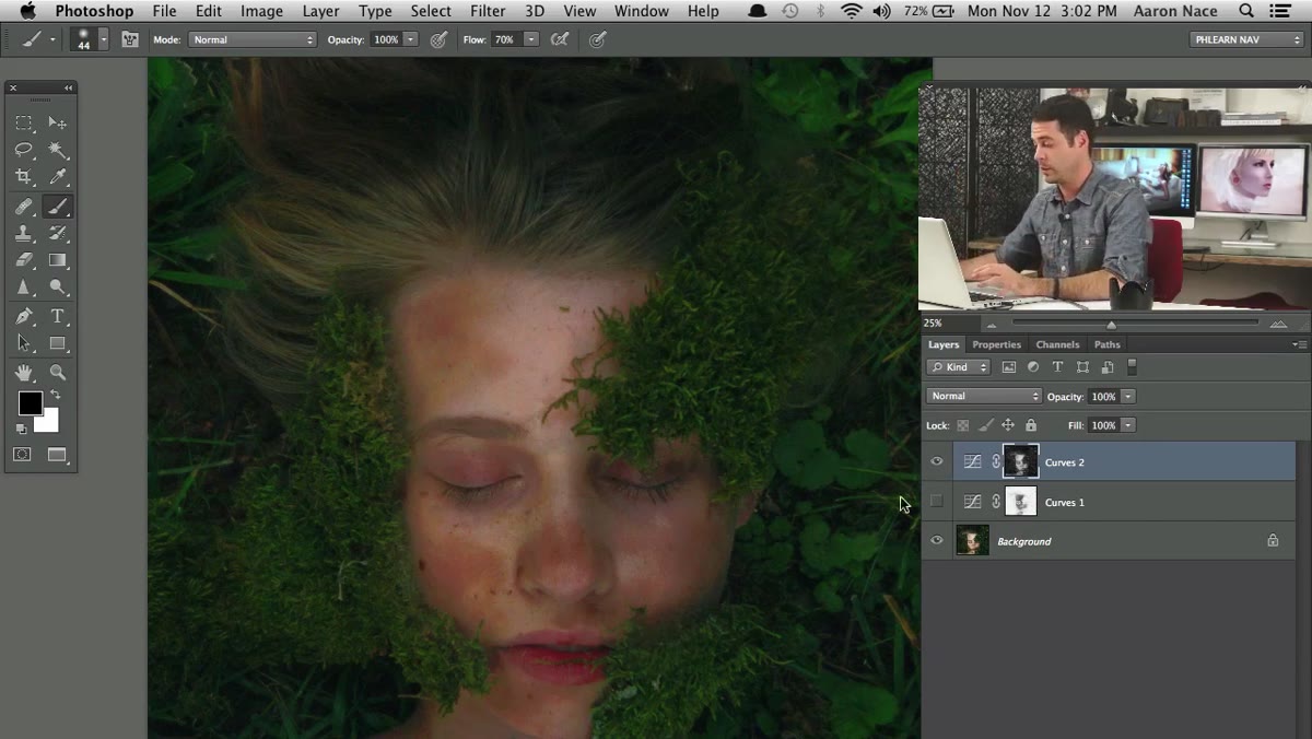 Painting on a layer mask with a low-opacity soft brush