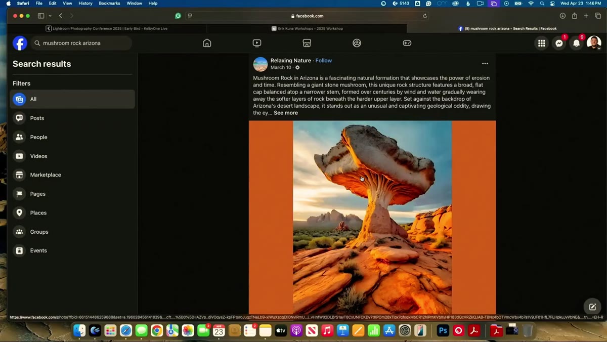 Real vs. AI Mushroom Rock Arizona side by side on screen