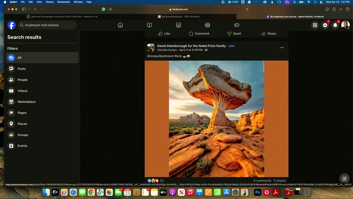Perfect AI landscape compared to the actual Mushroom Rock location