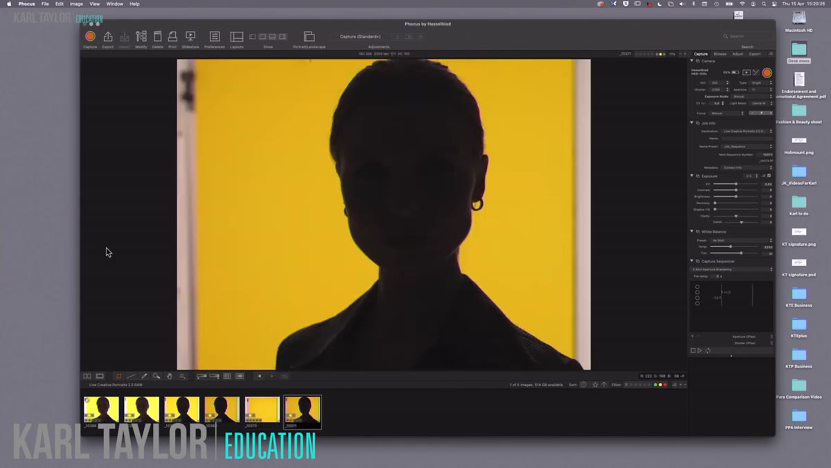 Model silhouetted against bright yellow background, face in shadow