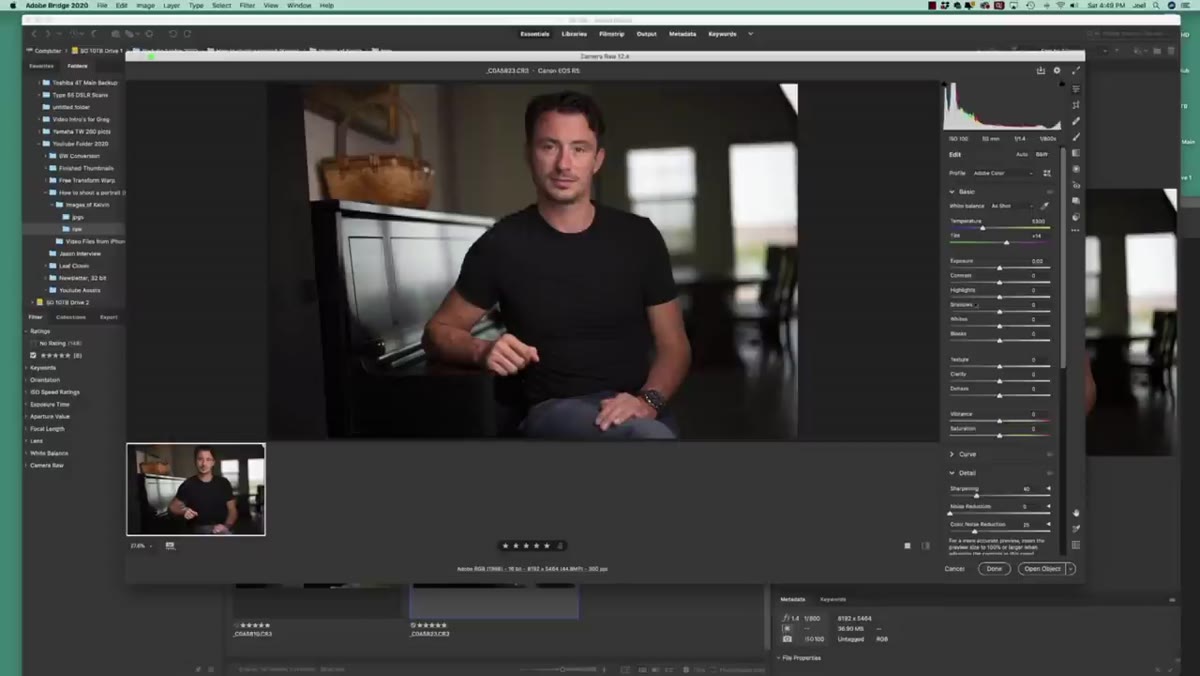 Raw converter panel open, highlights slider being pulled down