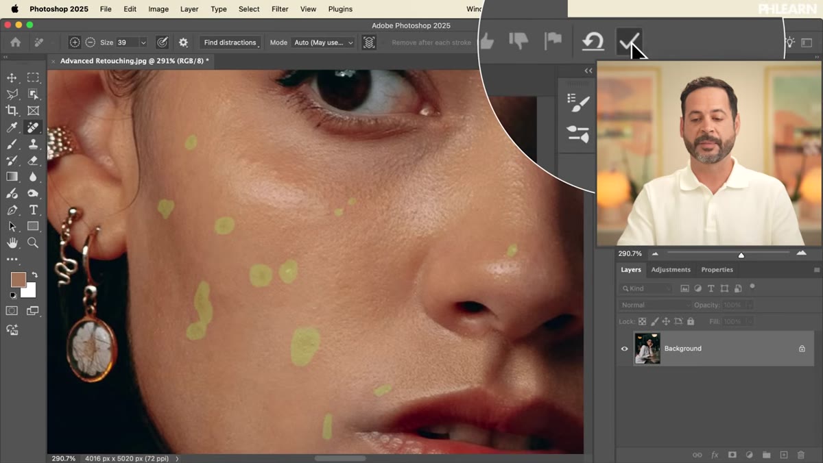 Blemish layer toggled off and on to show before and after