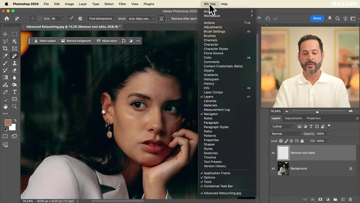Photoshop Actions panel with Load Actions menu open