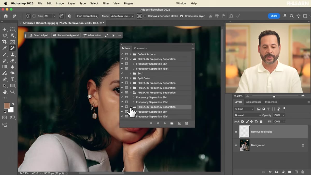 Frequency separation action running and creating new layers