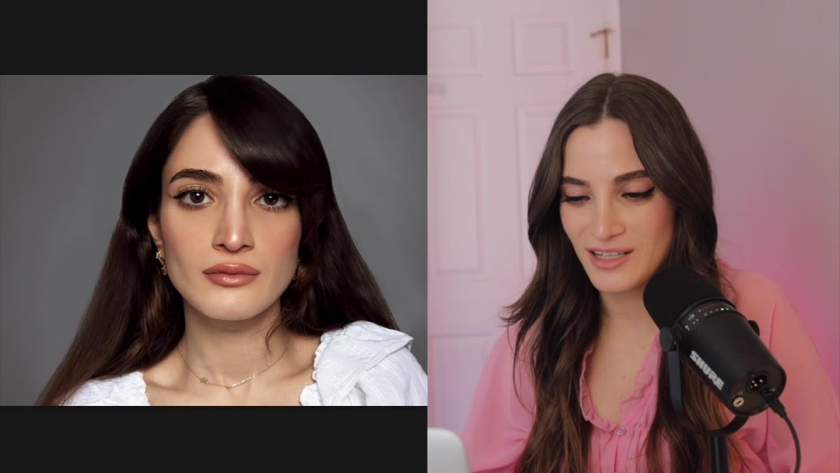 Comparison showing frizzy hair before and cleaned hair after editing