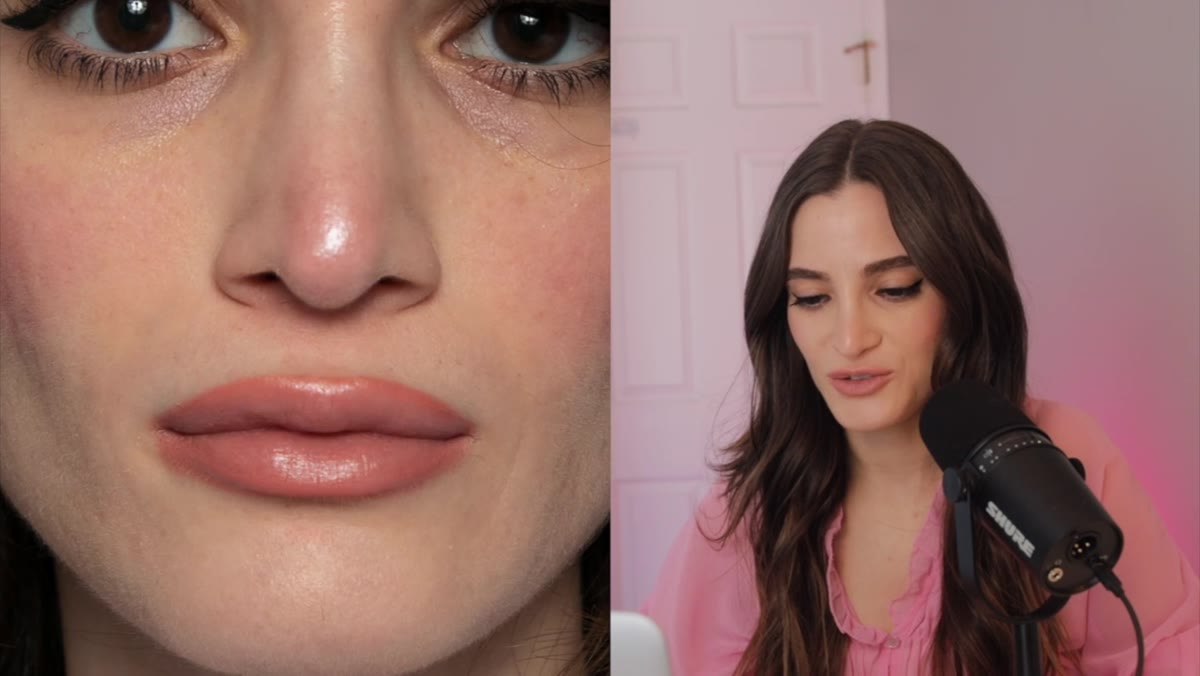 Lip liner correction shown in close-up before and after comparison