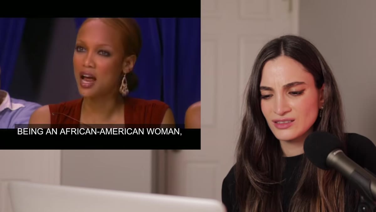 Tyra commenting on model&rsquo;s skin texture at retouching session