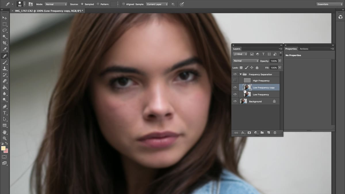Before and after comparison showing smoothed low frequency layer