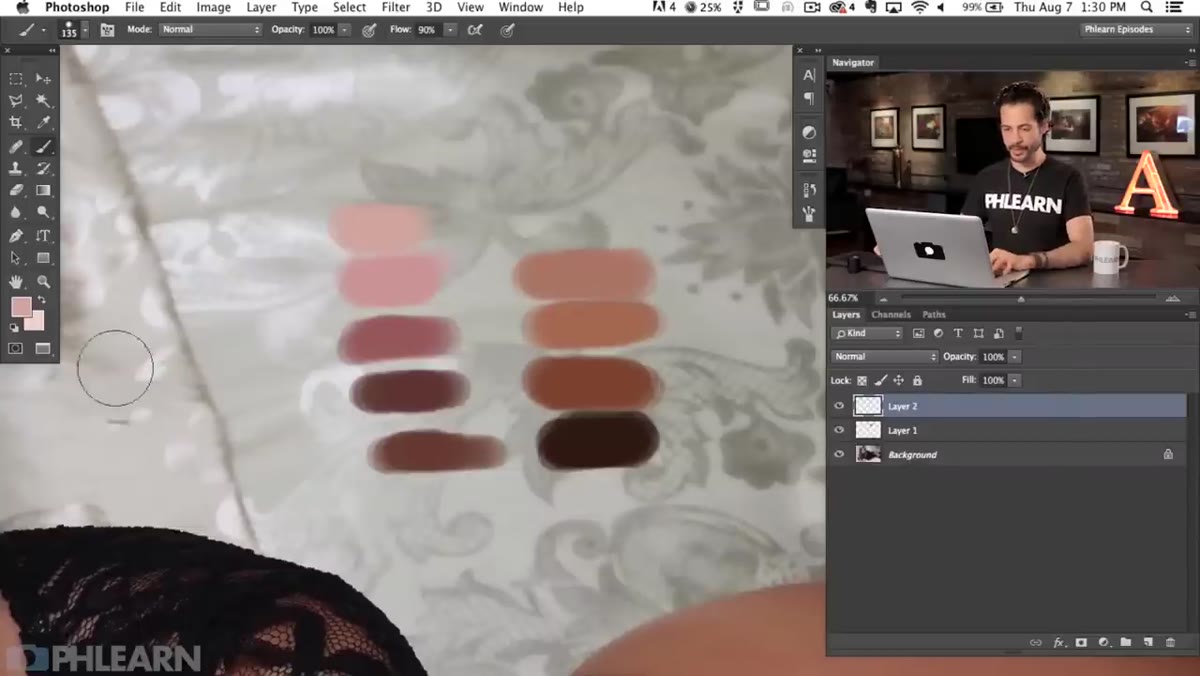Zoomed swatches showing warm face tones versus cool body tones